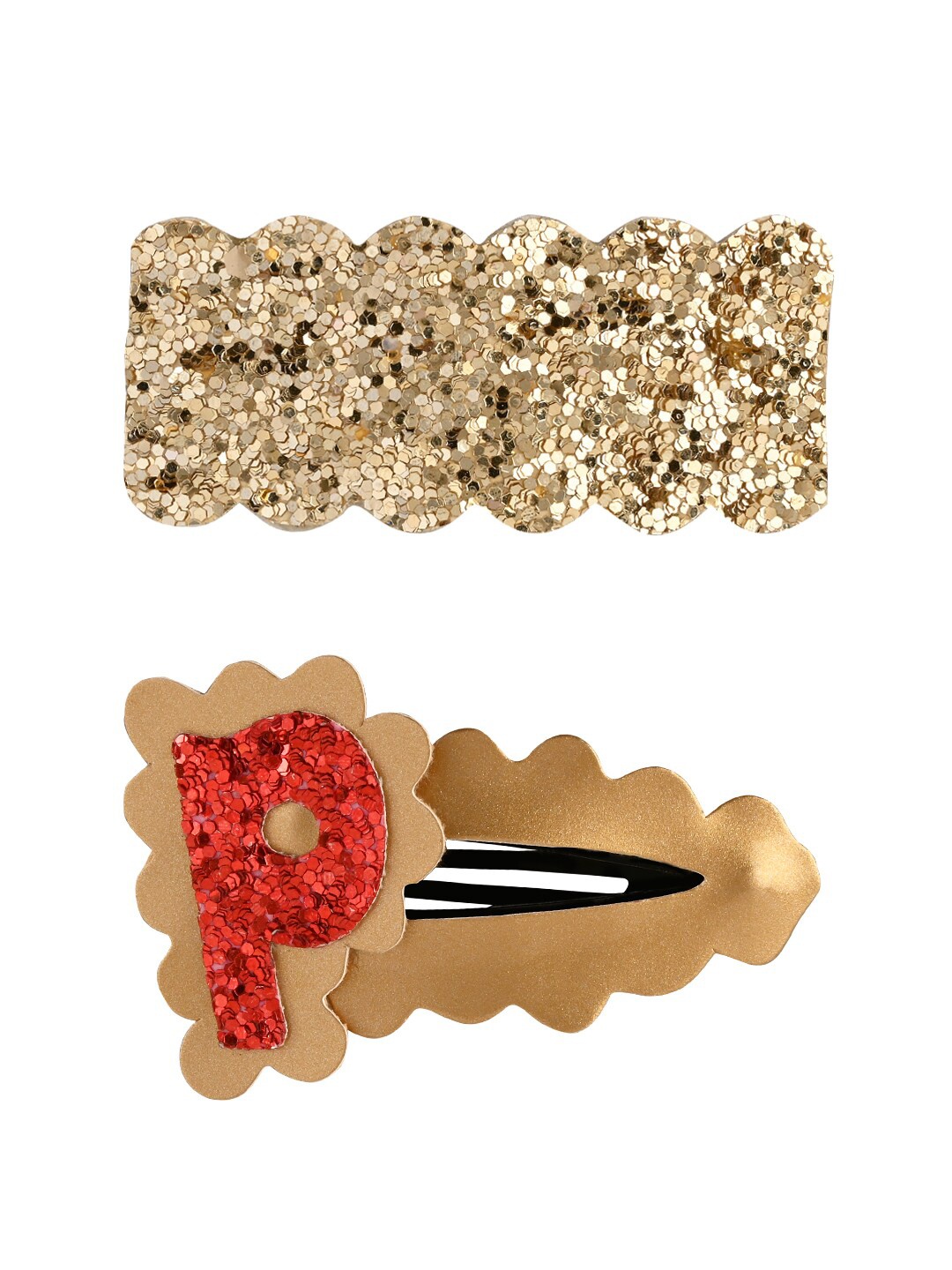 

Aye Candy Girls Gold-Toned & Red P Letter Snap Up Clip Set