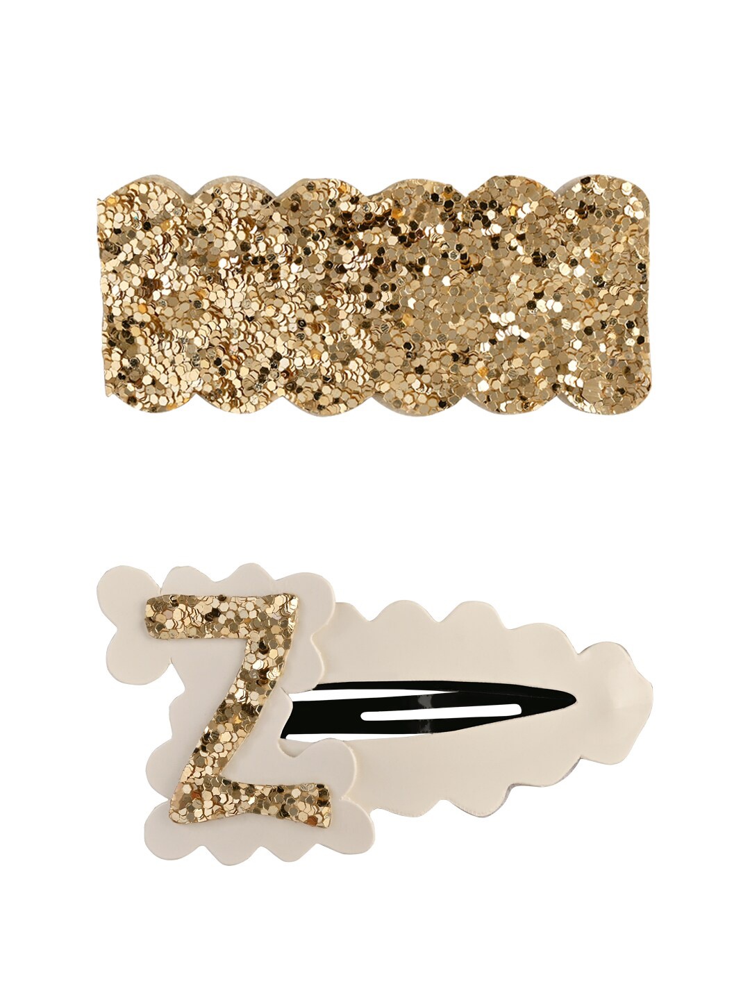 

Aye Candy Girls Set of 2 White & Gold-Toned Embellished Tic Tac Hair Clips