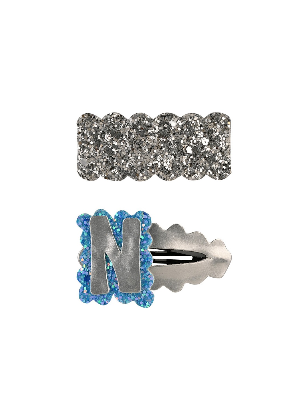 

Aye Candy Girls Silver-Toned & Blue Set of 2 Embellished Tic Tac Hair Clip