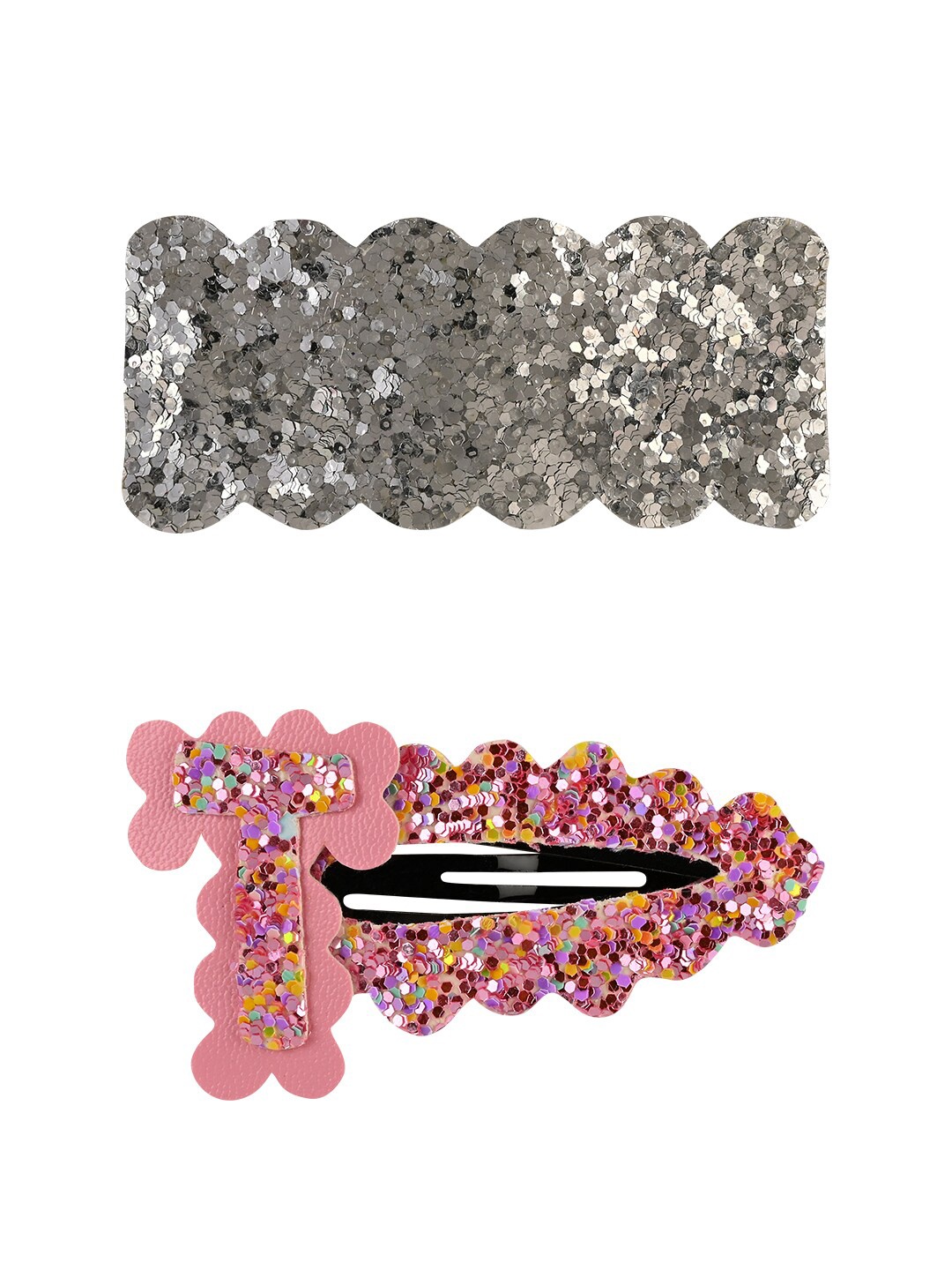 

Aye Candy Girls Set of 2 Silver-Toned & Pink Embellished Tic Tac Hair Clips