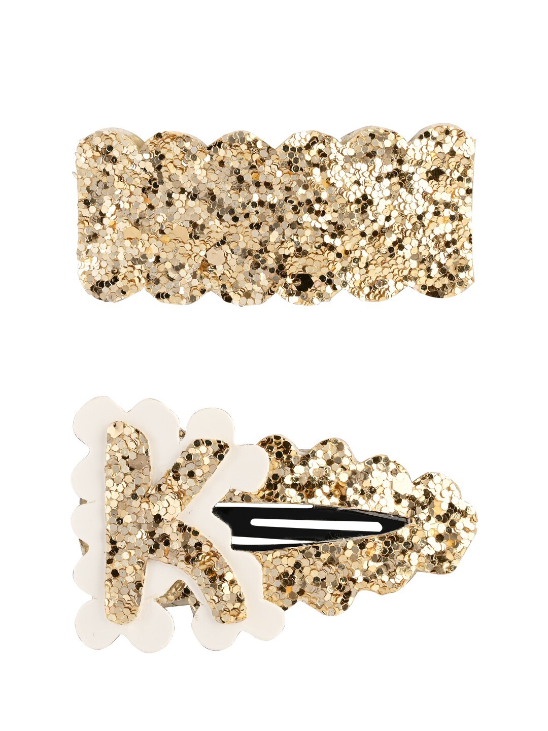 

Aye Candy Girls Gold-Toned & Cream-Coloured Letter K Snap Up Clip Set
