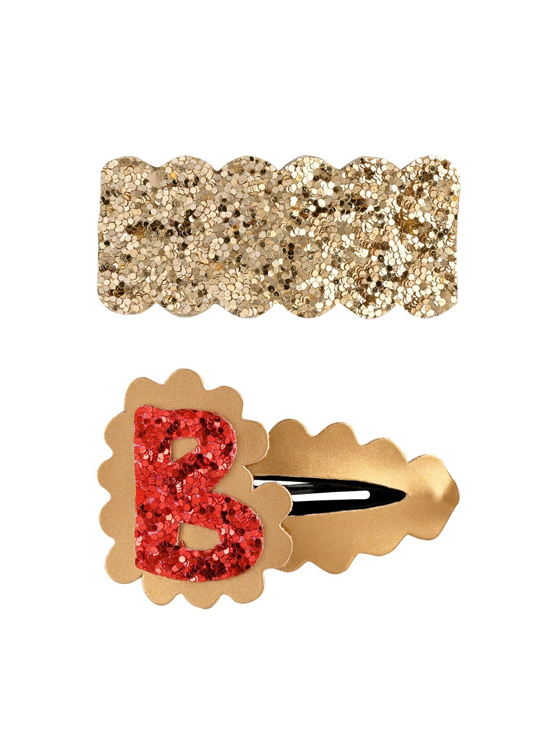 

Aye Candy Girls Gold-Toned & Red B Letter Snap Up Clip Set