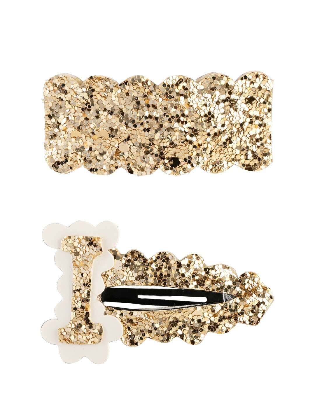 

Aye Candy Girls Set of 2 Gold-Toned & White Embellished Tic Tac Hair Clips