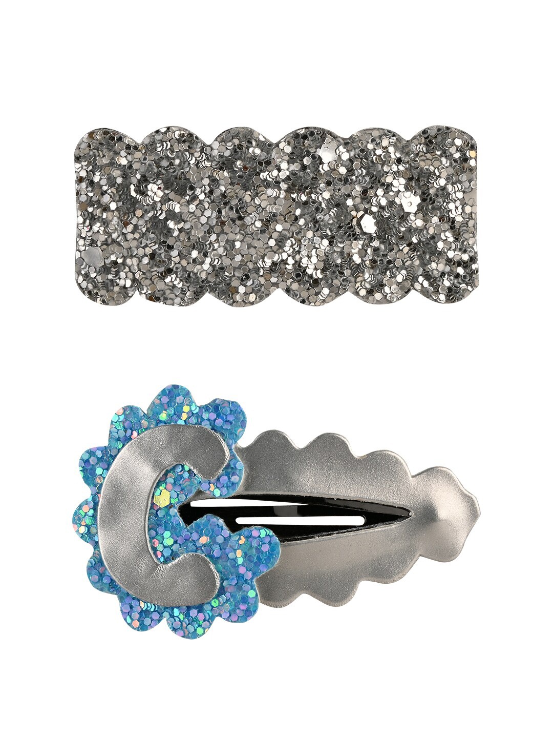 

Aye Candy Girls Silver-Toned & Blue Set of 2 Embellished Tic Tac Hair Clip