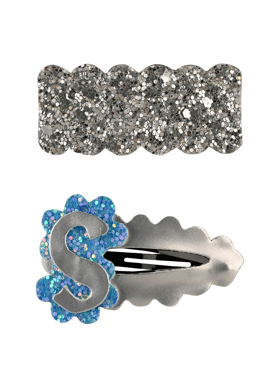 

Aye Candy Girls Silver-Toned & Blue Letter S Snap Up Clip Set