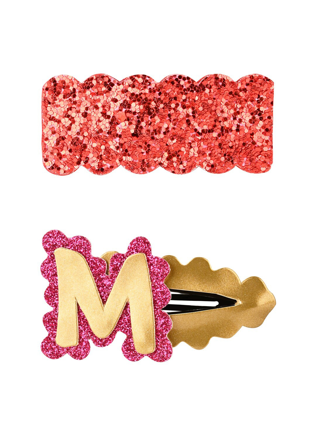 

Aye Candy Girls Pink & Red Set of 2 Embellished Letter M Snap Up Clip Set