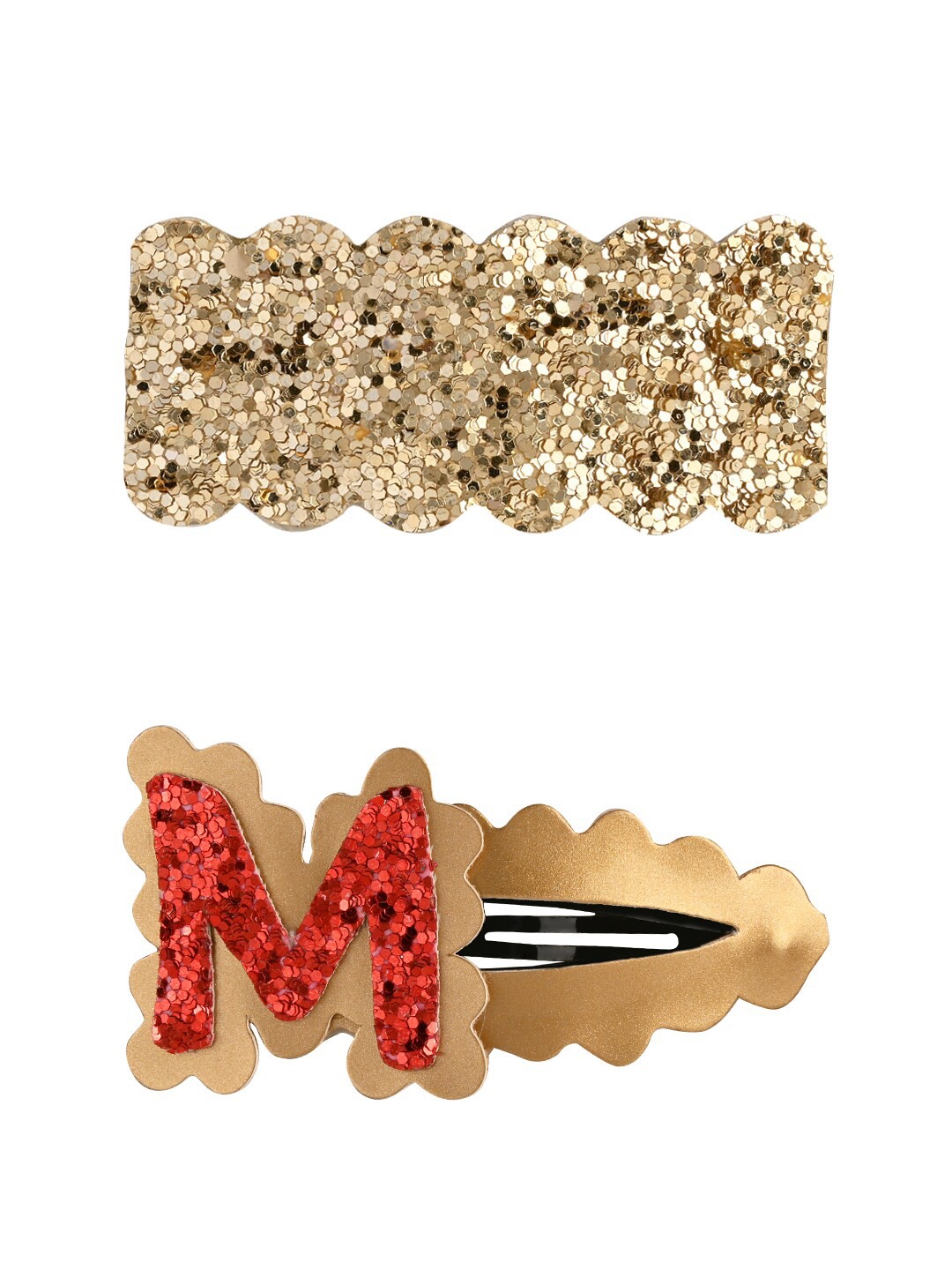 

Aye Candy Girls Gold-Toned & Red M Letter Snap Up Clip Set