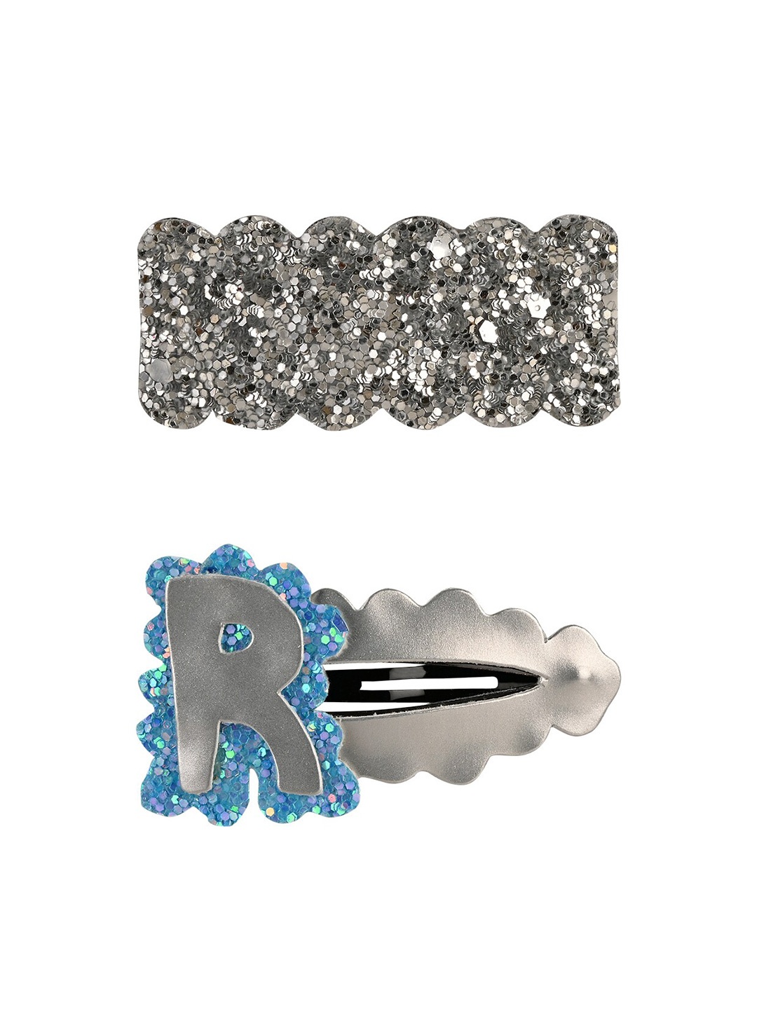 

Aye Candy Girls Silver-Toned & Blue Letter R Snap Up Clip Set