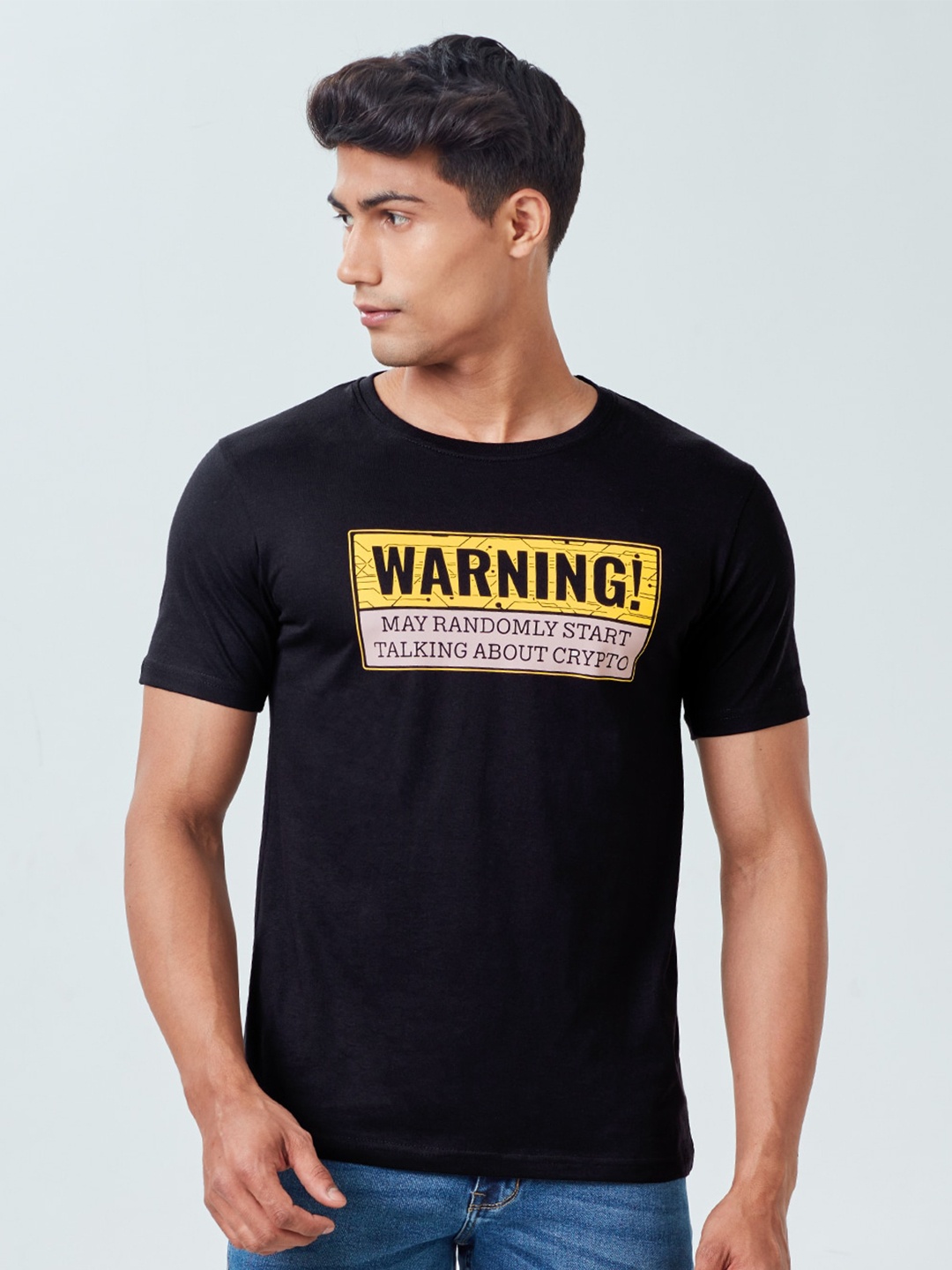 

The Souled Store Men Black Typography Printed Pure Cotton T-shirt
