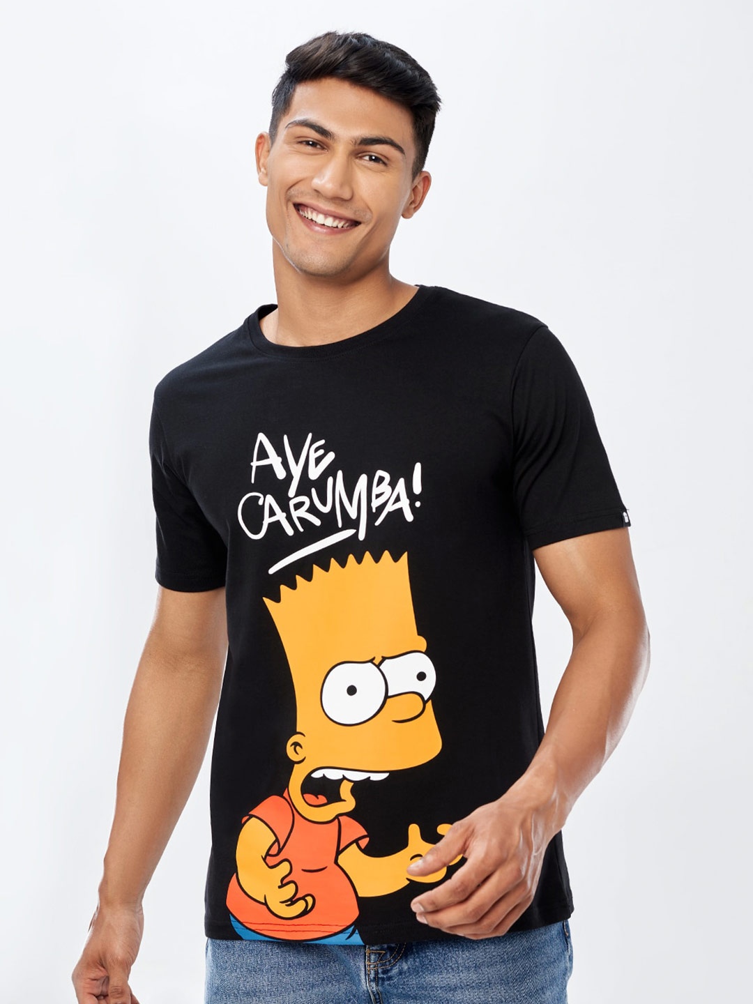 

The Souled Store Men Black & Orange Printed Cotton T-shirt