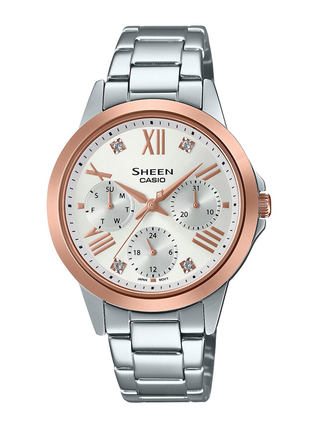 

CASIO Women Silver-Toned Embellished Dial & Silver Toned Stainless Steel Bracelet Style Straps Analogue Watch, Off white