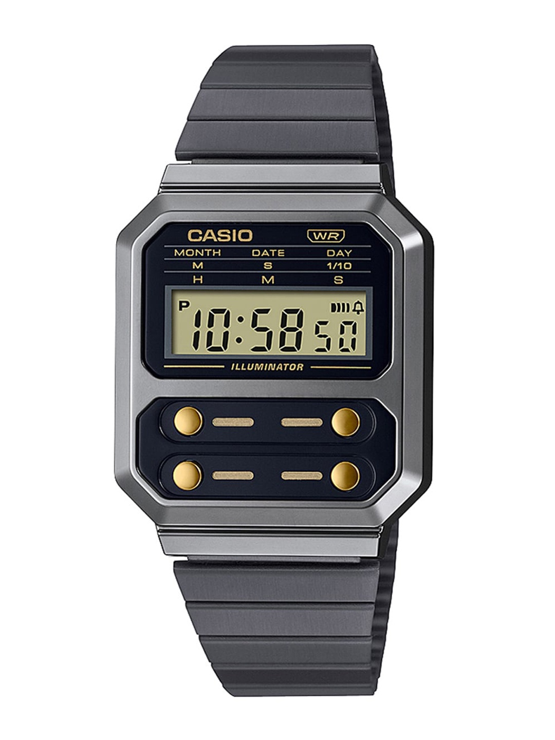

CASIO Unisex Black Dial & Black Stainless Steel Textured Straps Analogue Watch D262
