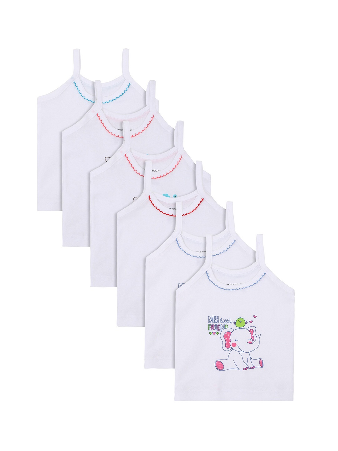 

Bodycare Kids Girls White Pack Of 6 Printed Cotton Vests