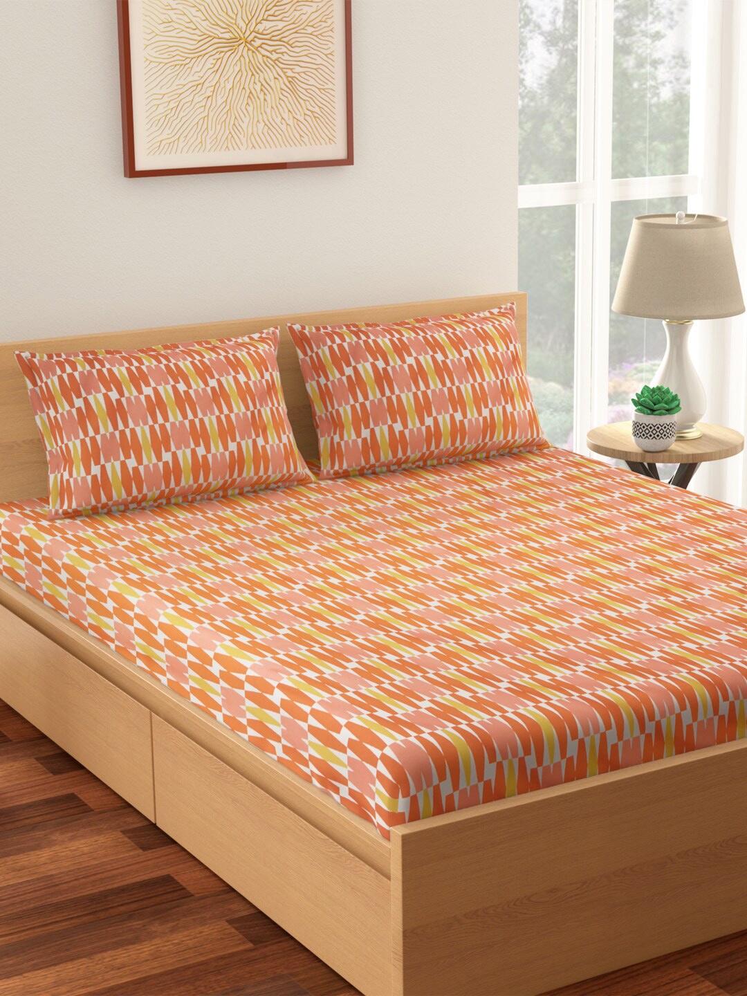 

Living scapes by Pantaloons Orange Pure Cotton 144 TC Queen Bedsheet 2 Pillow Covers