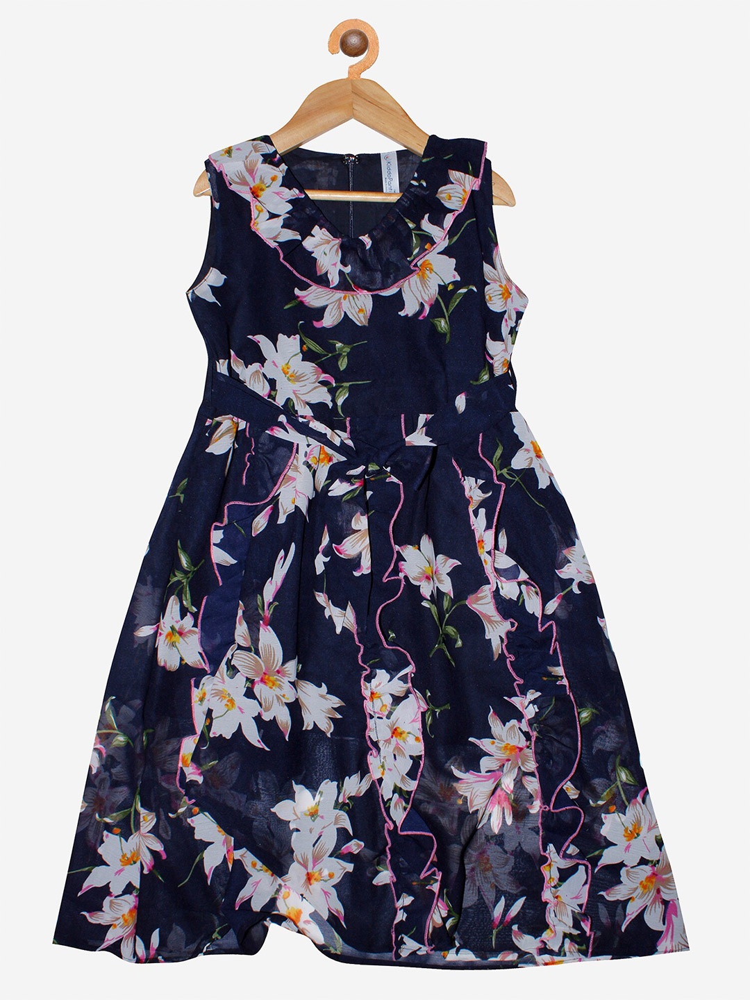 

KiddoPanti Girl's Navy Blue Floral Georgette Dress