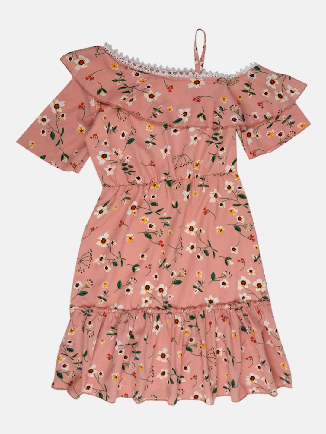 

V-Mart Girls Peach-Coloured Floral Printed Dress