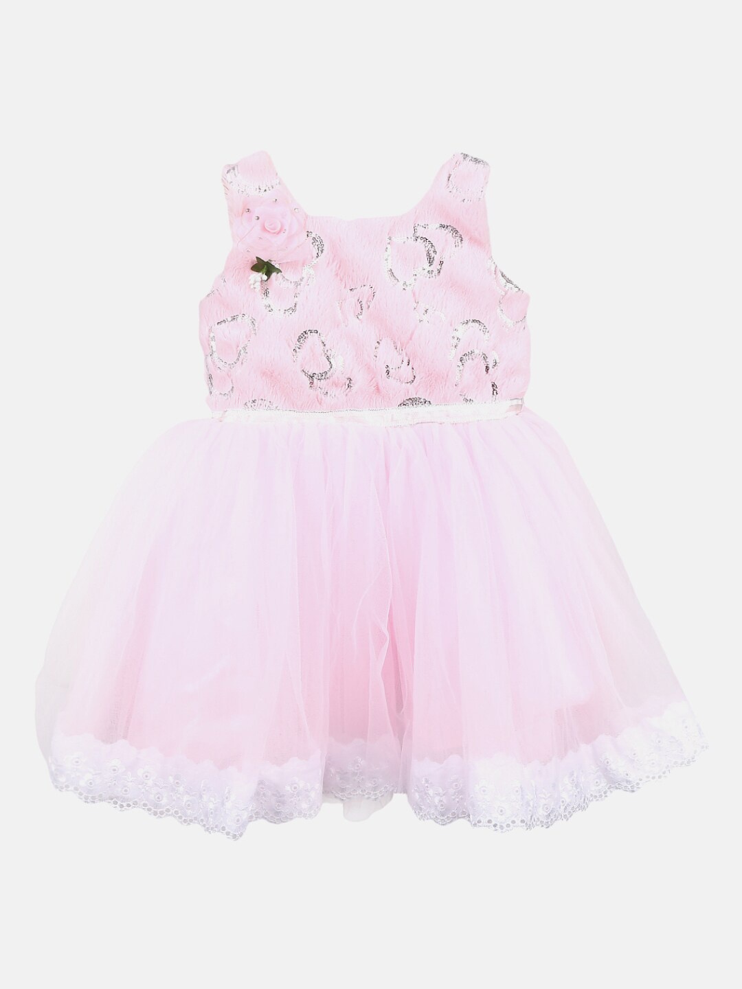 

V-Mart Girls Pink Sequinned Cotton Embellished Dress