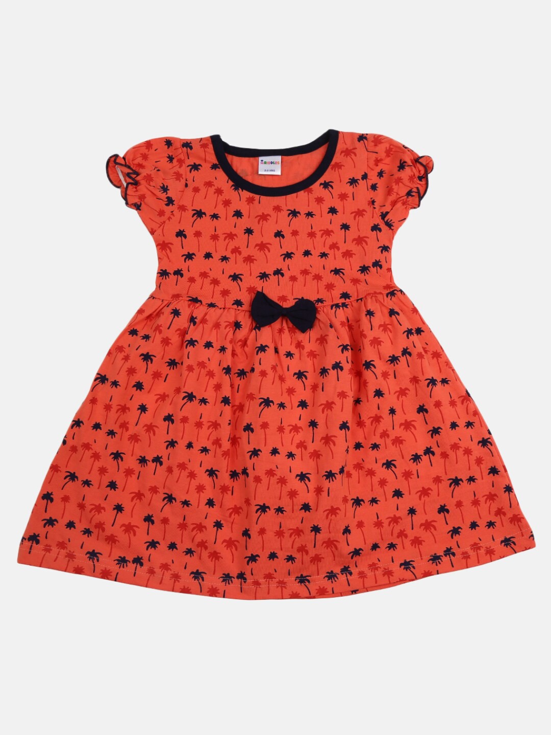 

V-Mart Girls Coral & Black Floral Cotton Dress