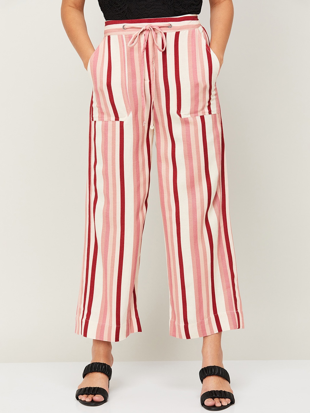 

CODE by Lifestyle Women Pink Striped High-Rise Trousers