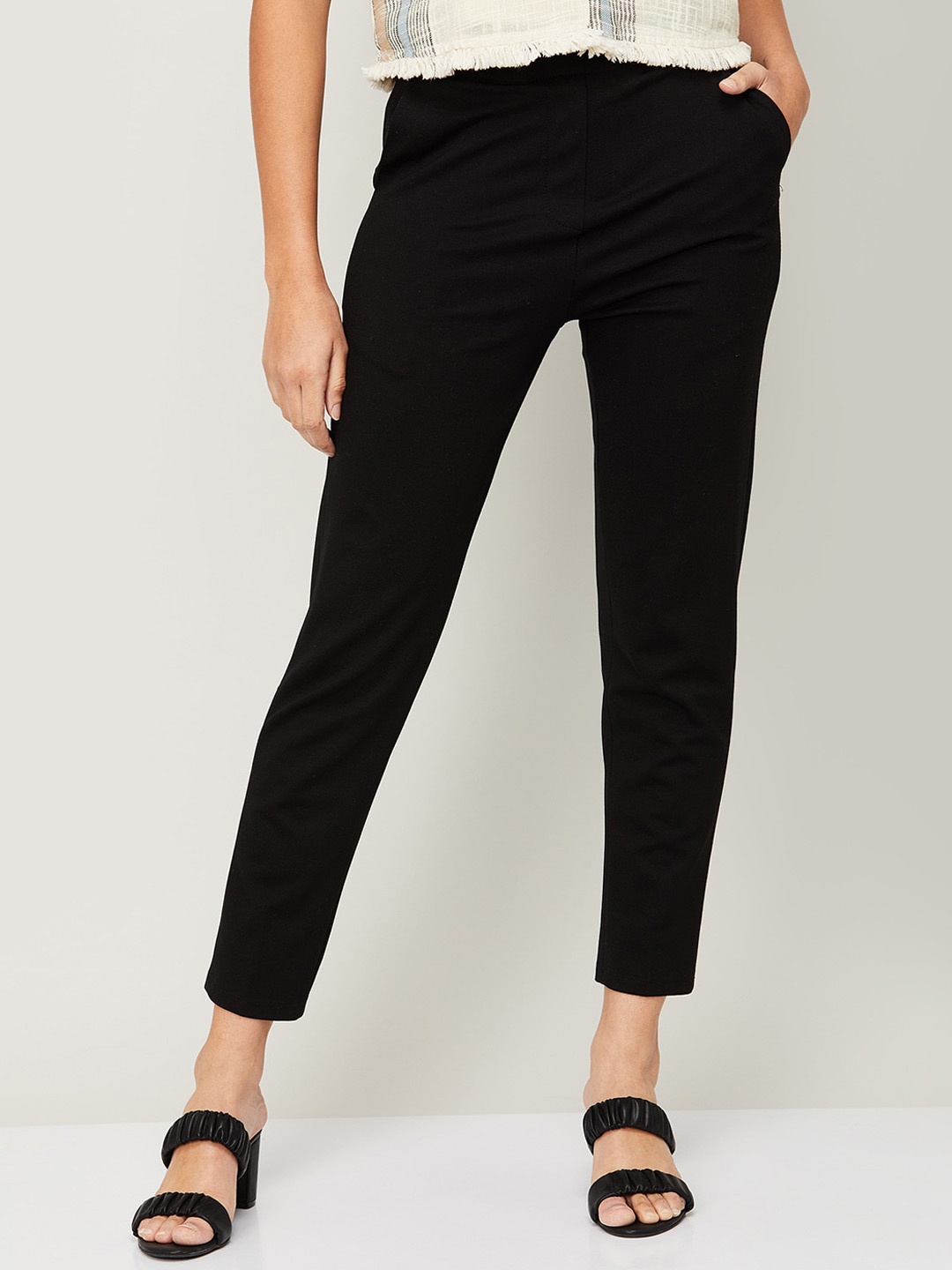 

CODE by Lifestyle Women Black Slim Fit High-Rise Trousers