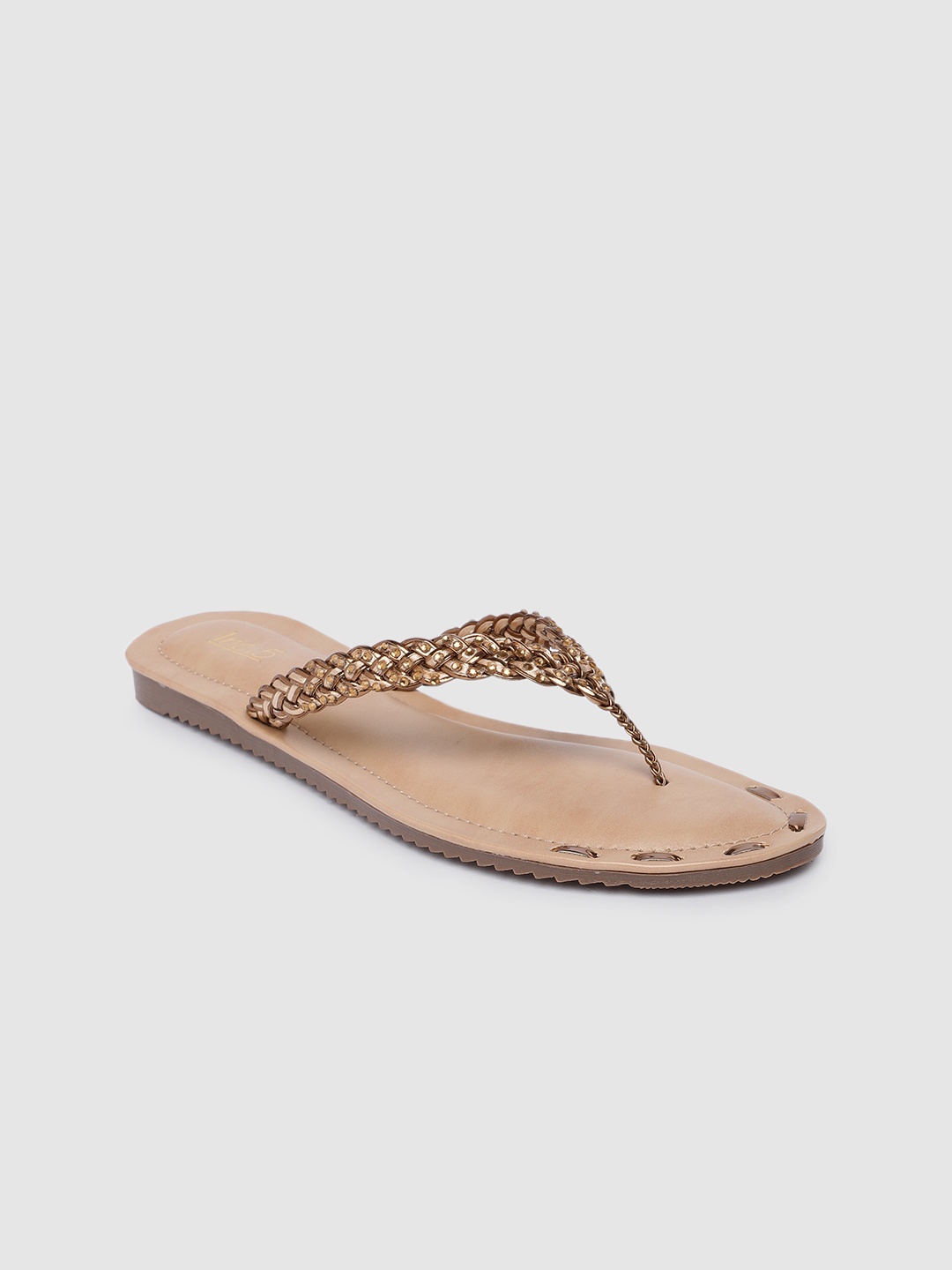 

Inc 5 Women Gold-Toned Embellished T-Strap Flats