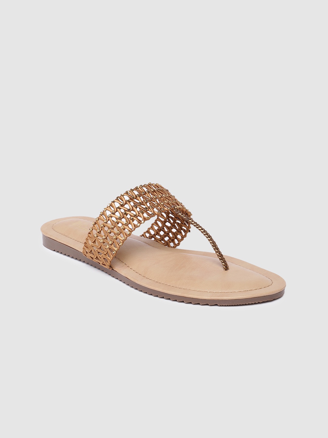 

Inc 5 Women Gold-Toned T-Strap Flats