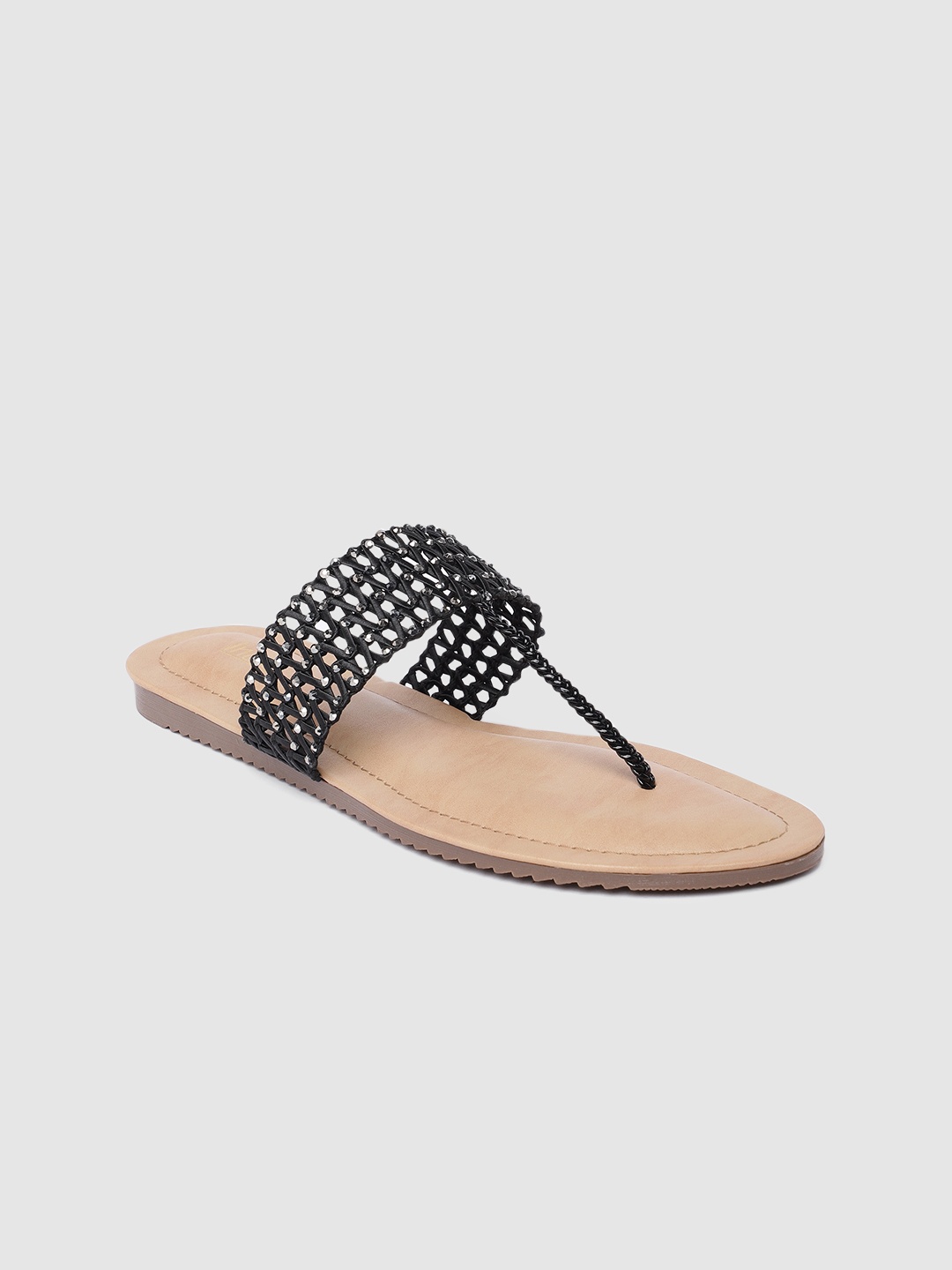 

Inc 5 Women Black Woven Design Open Toe Flats