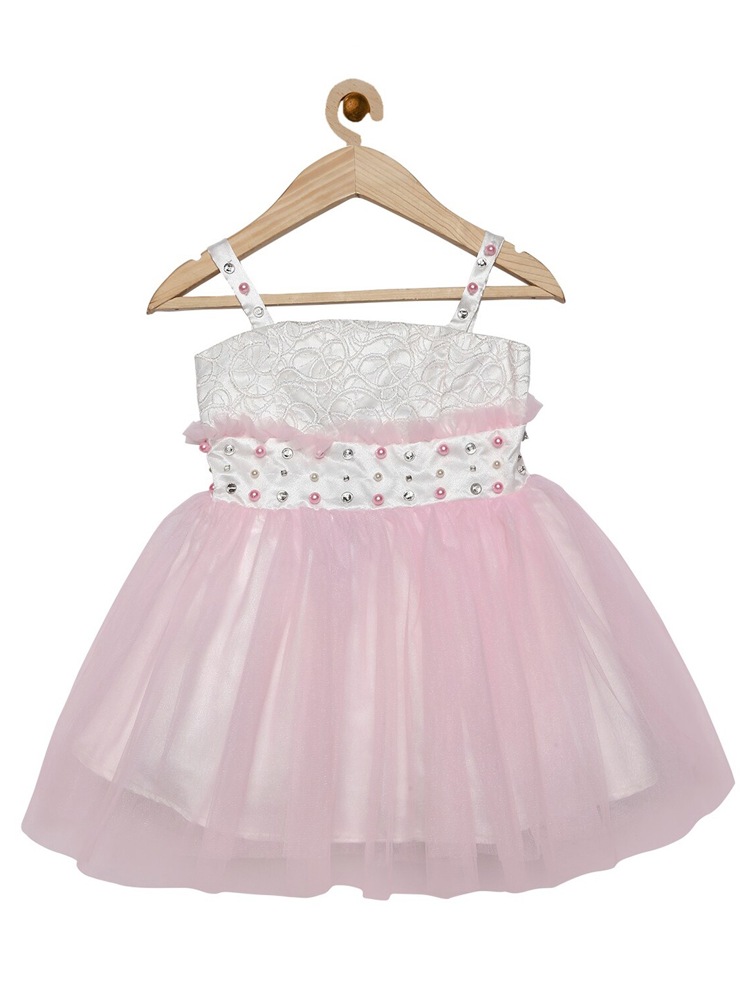 

Actuel Girls Pink Self Design Embellished Detail Net Dress