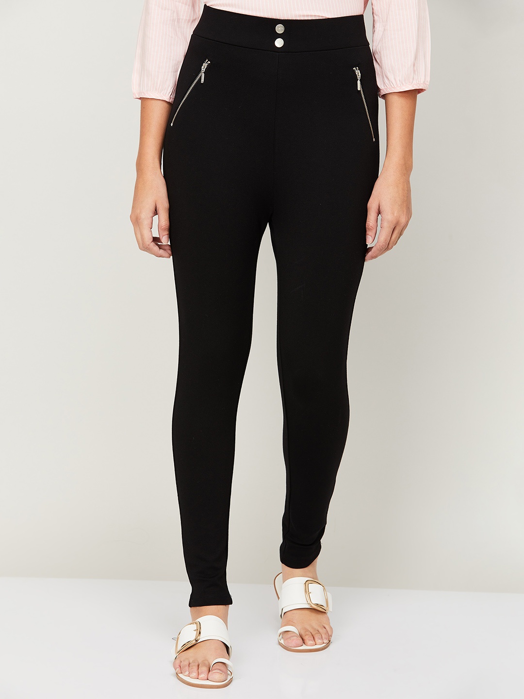 

Ginger by Lifestyle Women Black Slim Fit High-Rise Trousers