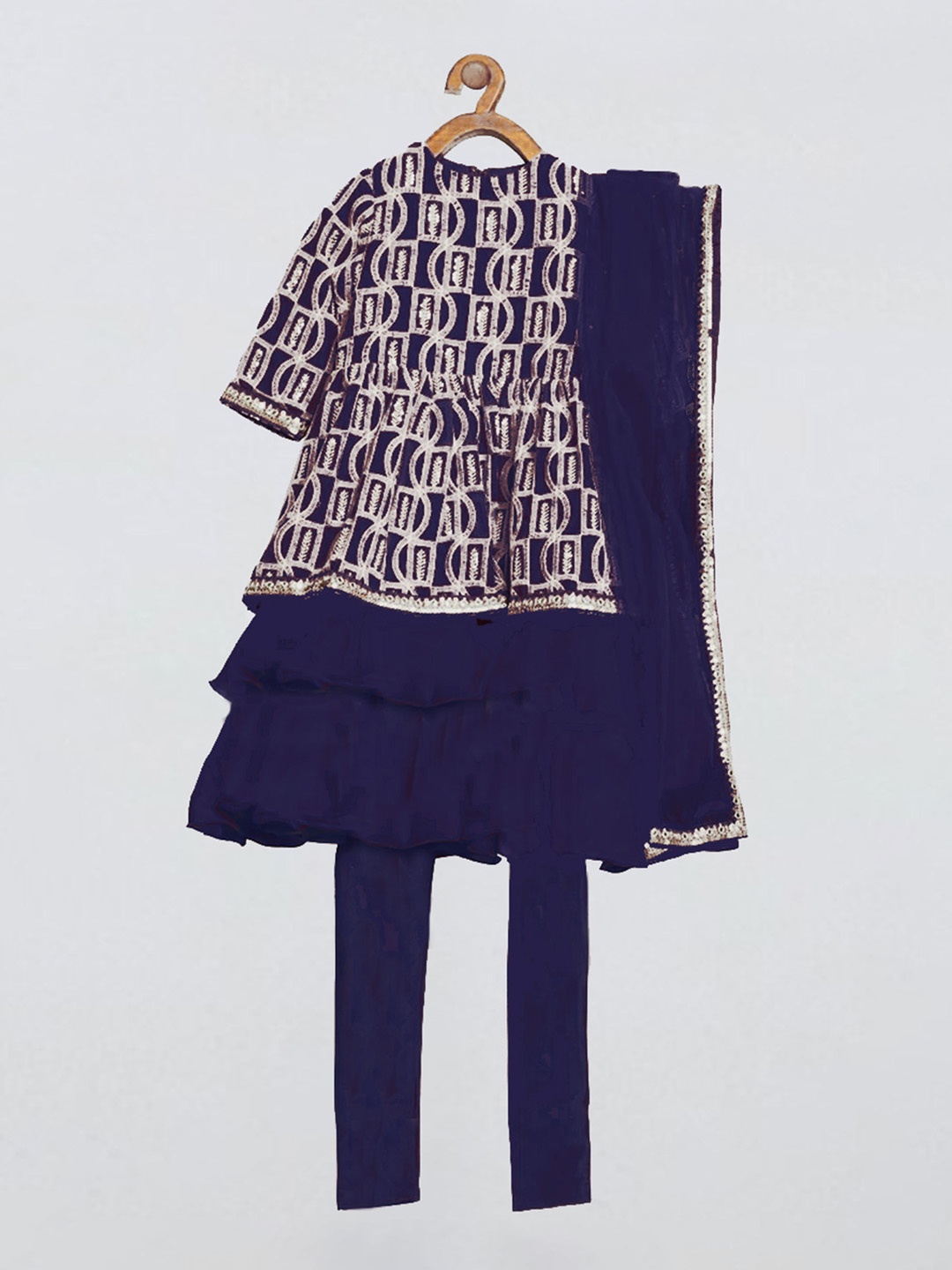 

Ethnovog Girls Blue Layered Kurti with Pyjamas With Dupatta