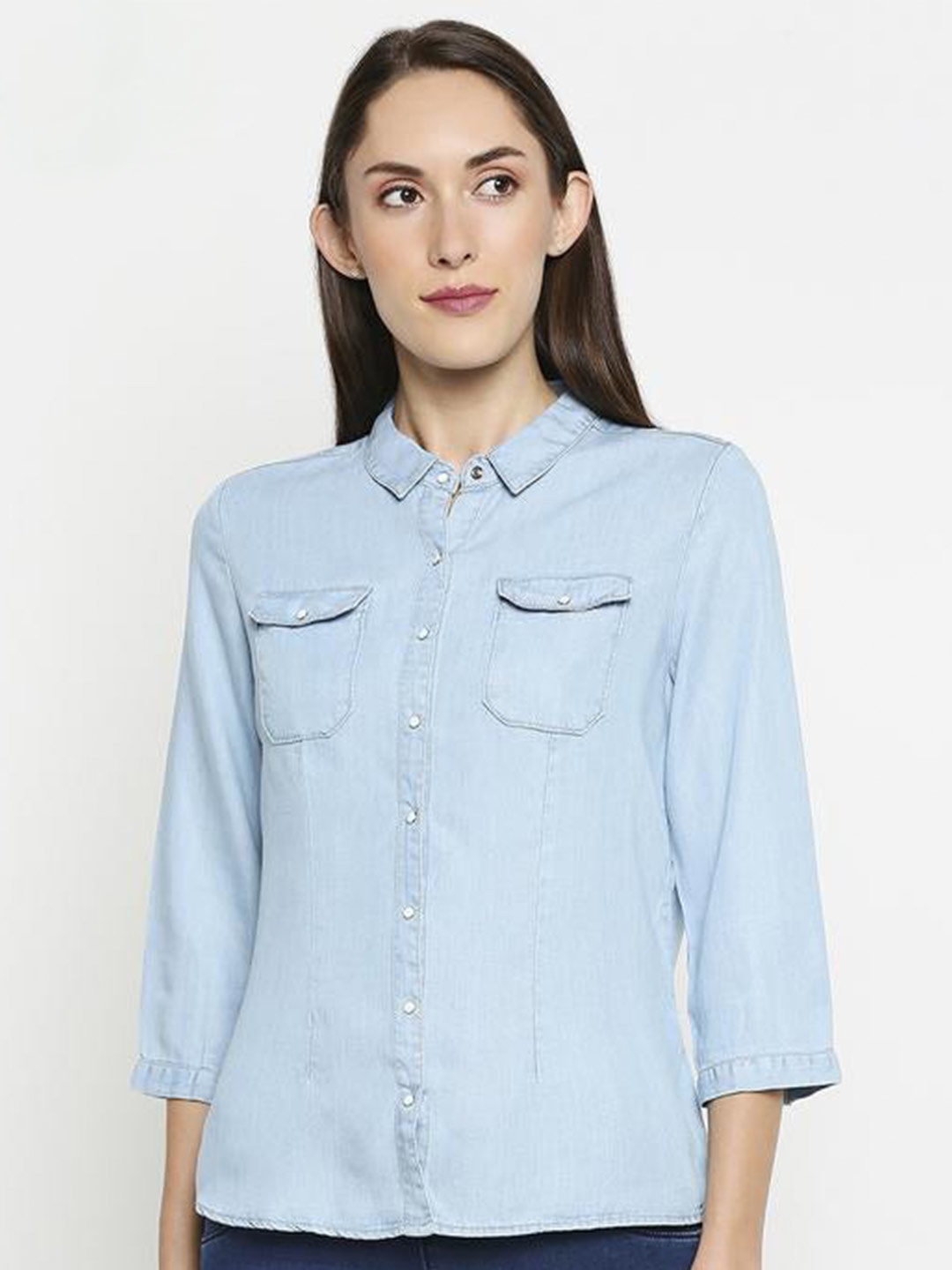 

Kraus Jeans Women Blue Solid Slim Fit Casual Shirt