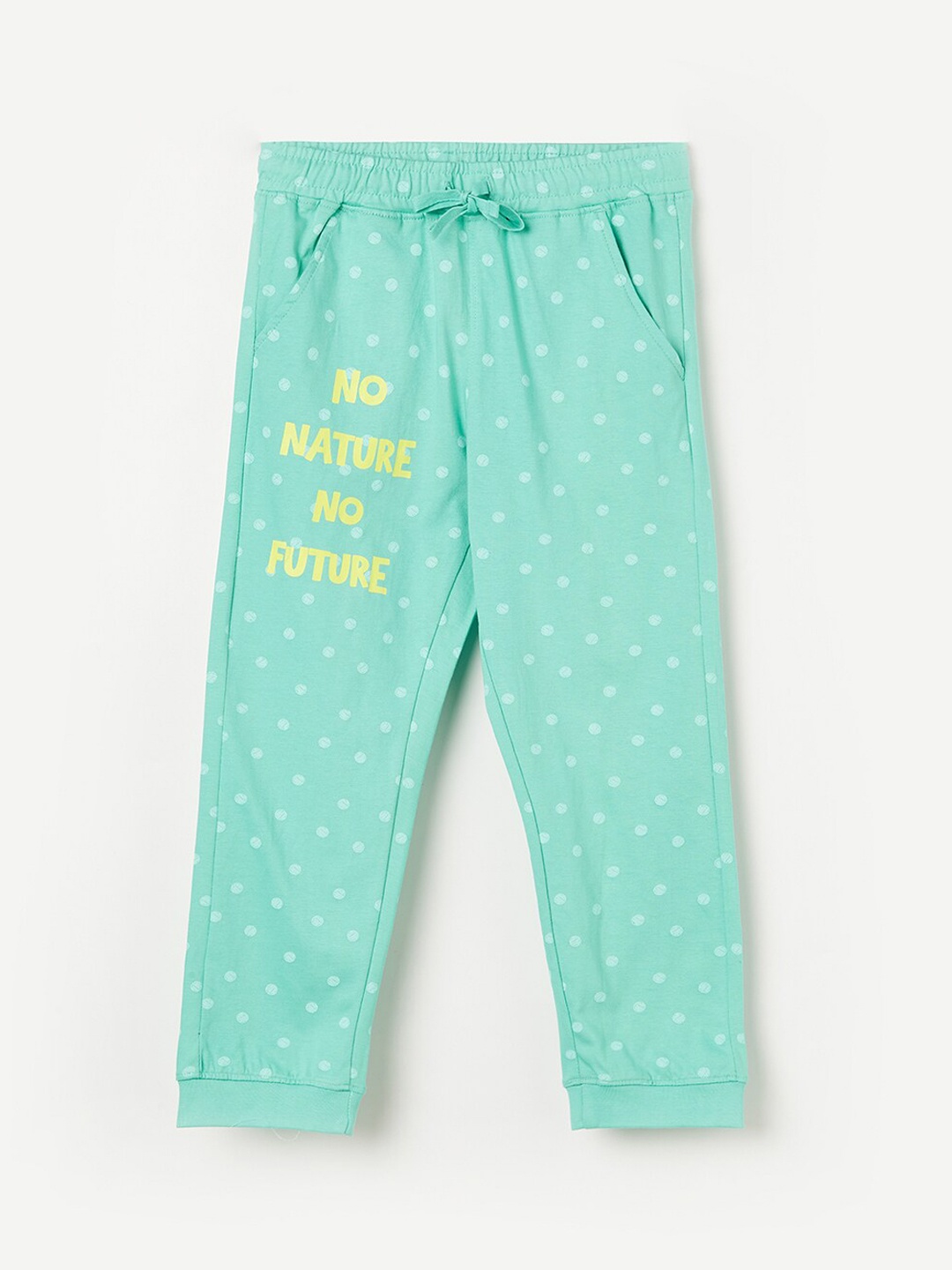 

Fame Forever by Lifestyle Girls Green & Yellow Printed Pure Cotton Joggers