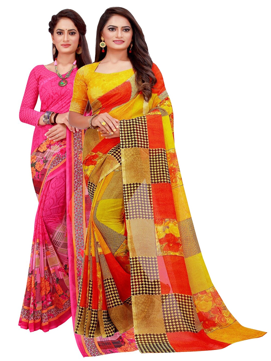 

Florence Magenta & Yellow Set of 2 Pure Georgette Saree