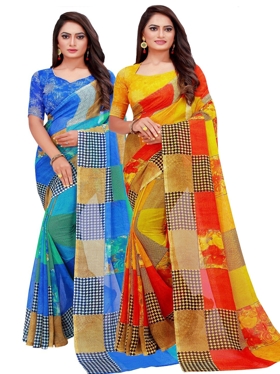 

Florence Pack of 2 Floral Pure Georgette Saree, Blue