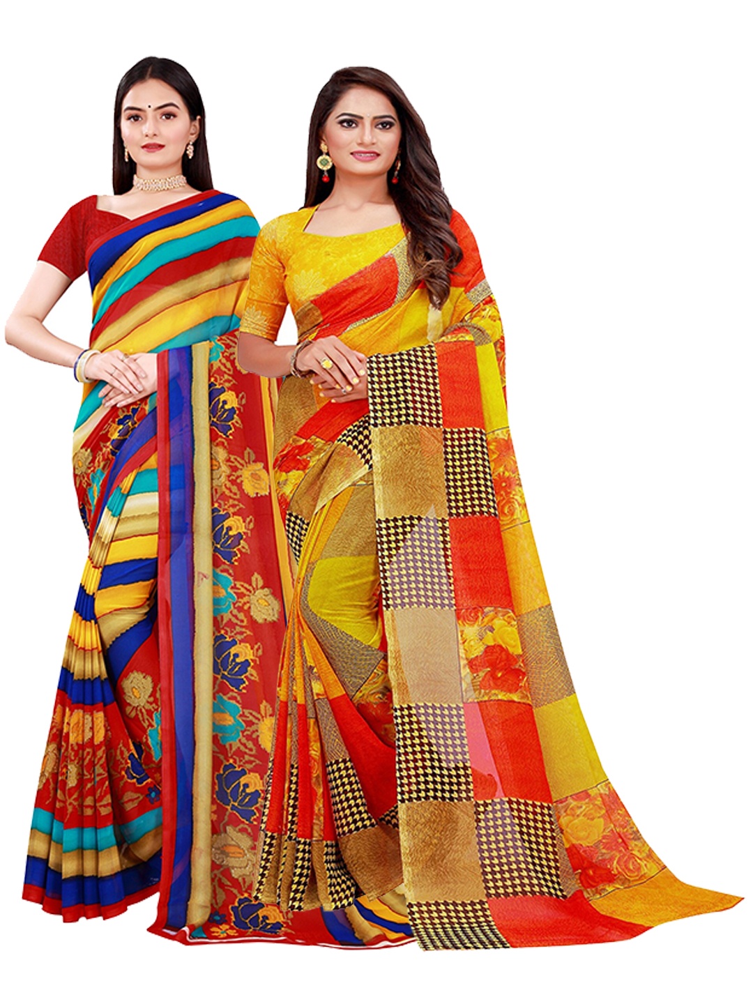 

Florence Set of 2 Multicoloured Pure Georgette Saree, Multi