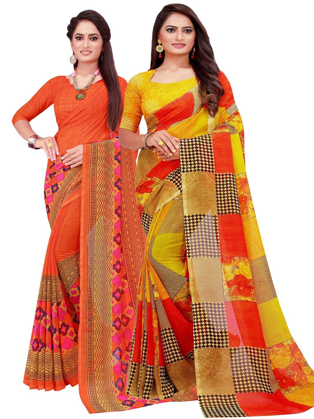 

Florence Pack of 2 Floral Pure Georgette Saree, Orange