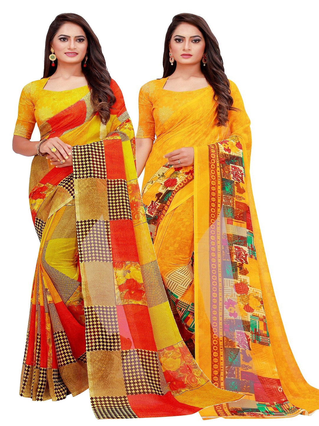 

Florence Set of 2 Yellow & Red Pure Georgette Saree