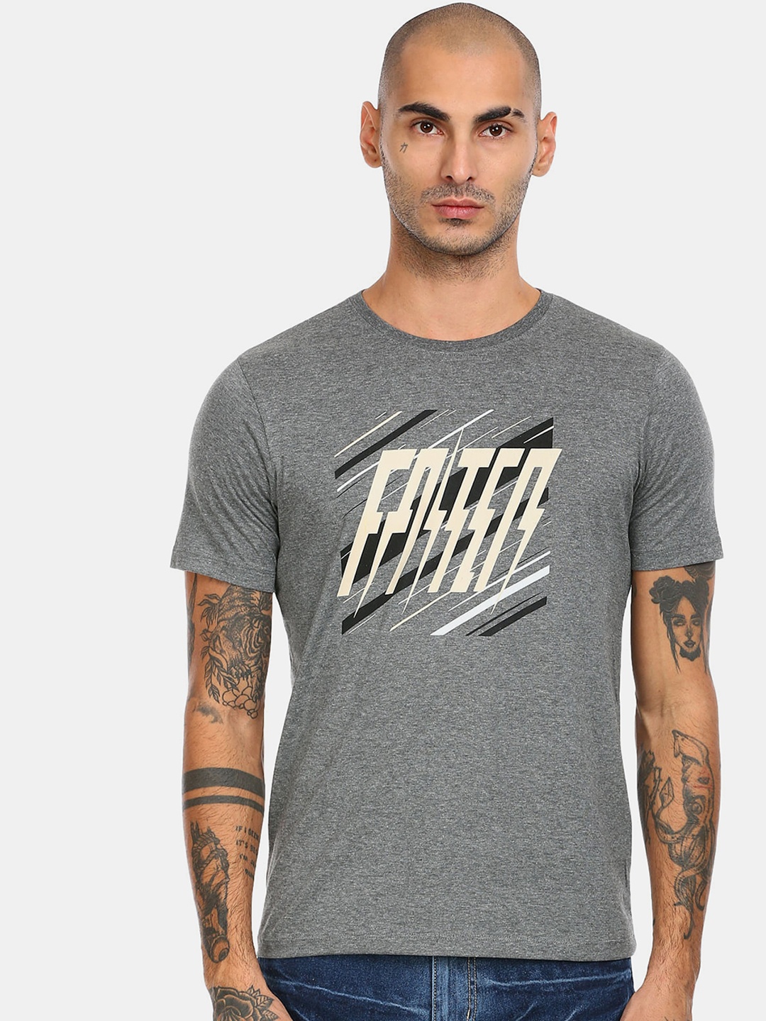 

Colt Men Grey Typography Printed T-shirt
