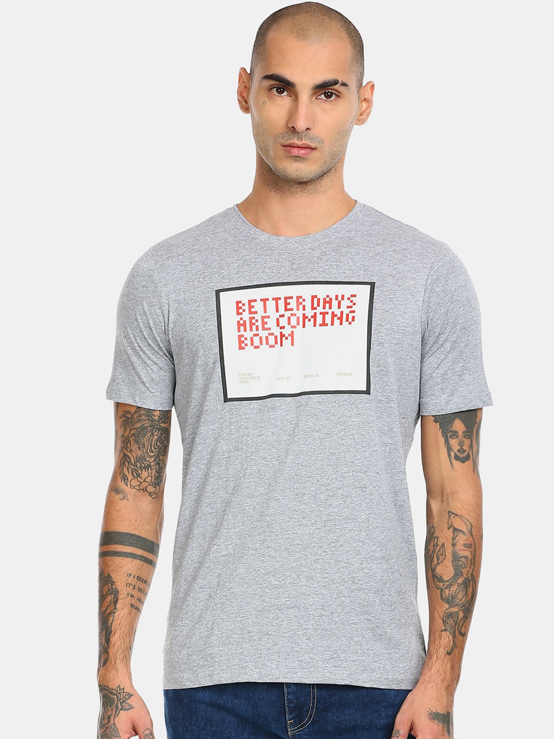 

Colt Men Grey Typography Printed T-shirt