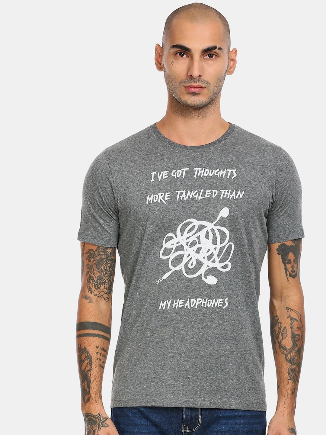 

Colt Men Grey Typography Printed T-shirt