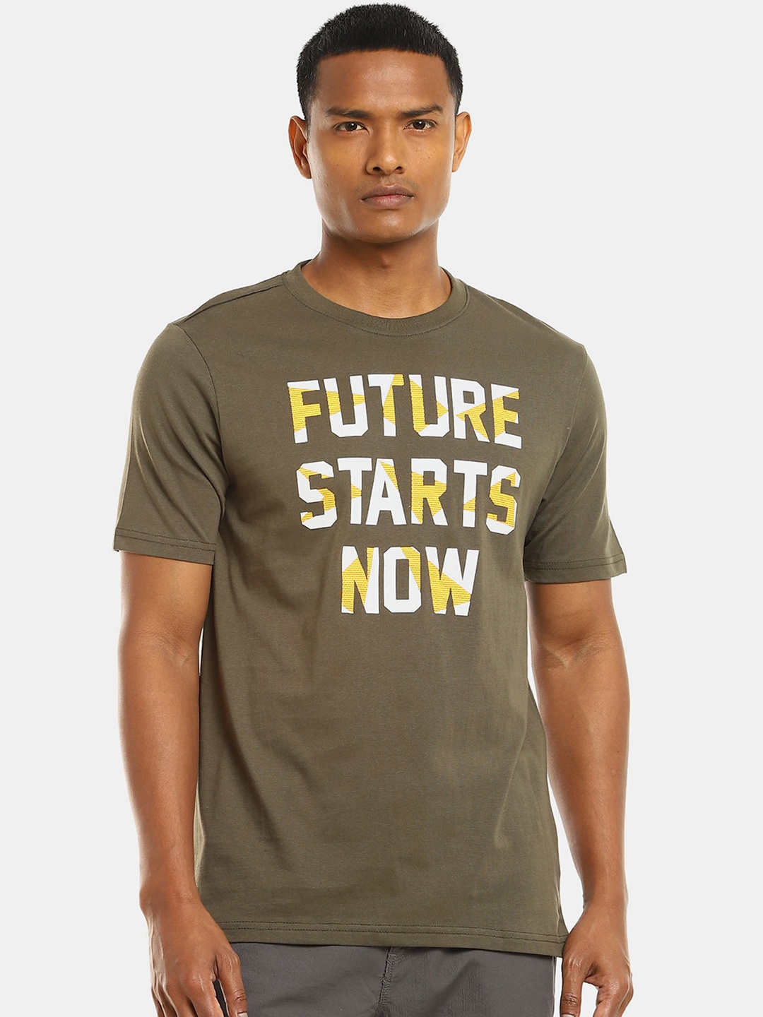 

Colt Men Green & White Typography Printed Cotton T-shirt
