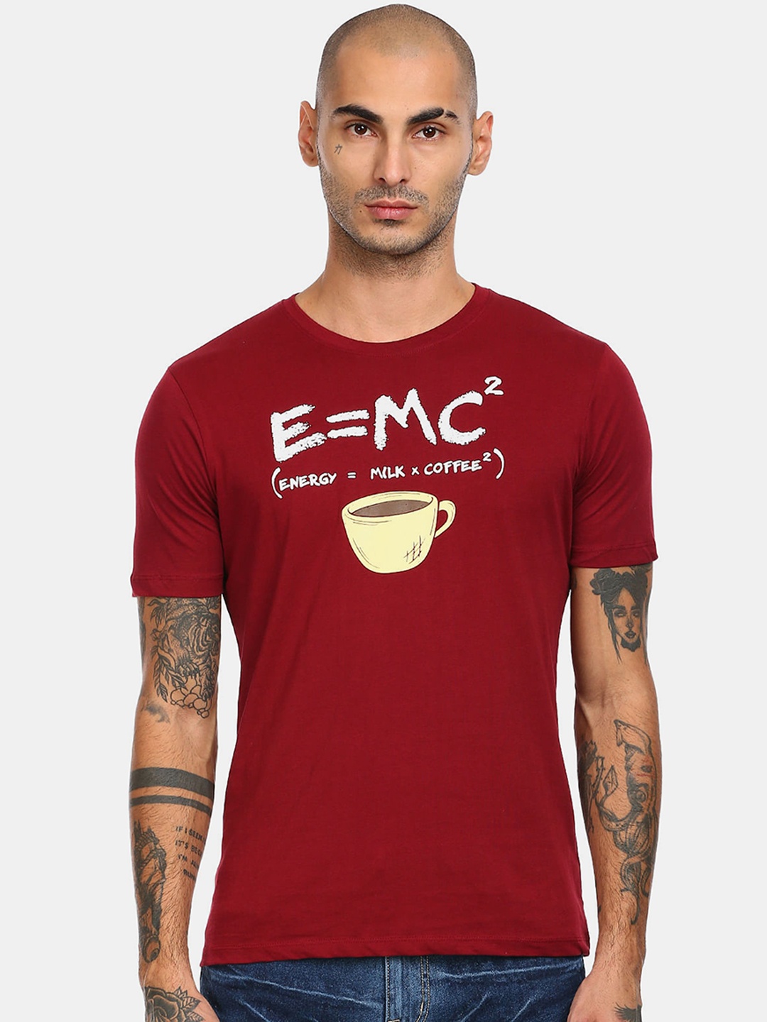 

Colt Men Red & White Printed Cotton Regular T-shirt