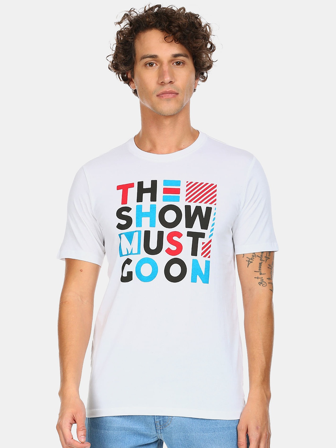 

Colt Men White Typography Printed T-shirt 100% Cotton