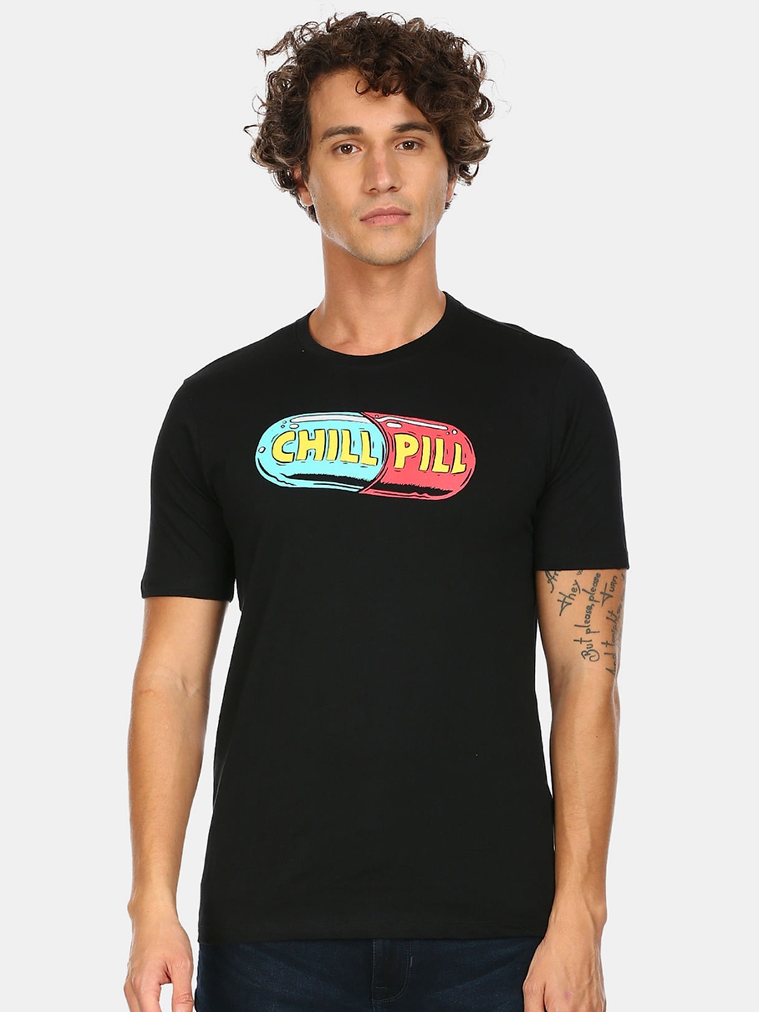 

Colt Men Black Typography Printed Slim Fit Pure Cotton T-shirt