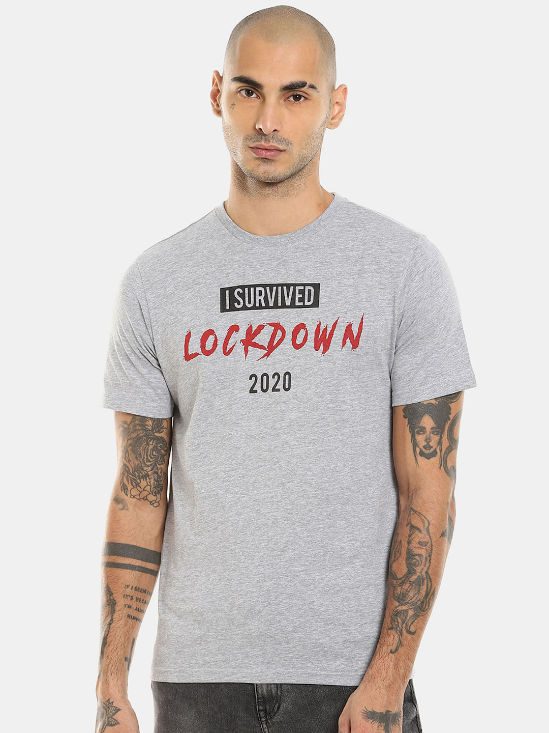 

Colt Men Grey Typography Printed Pure Cotton T-shirt
