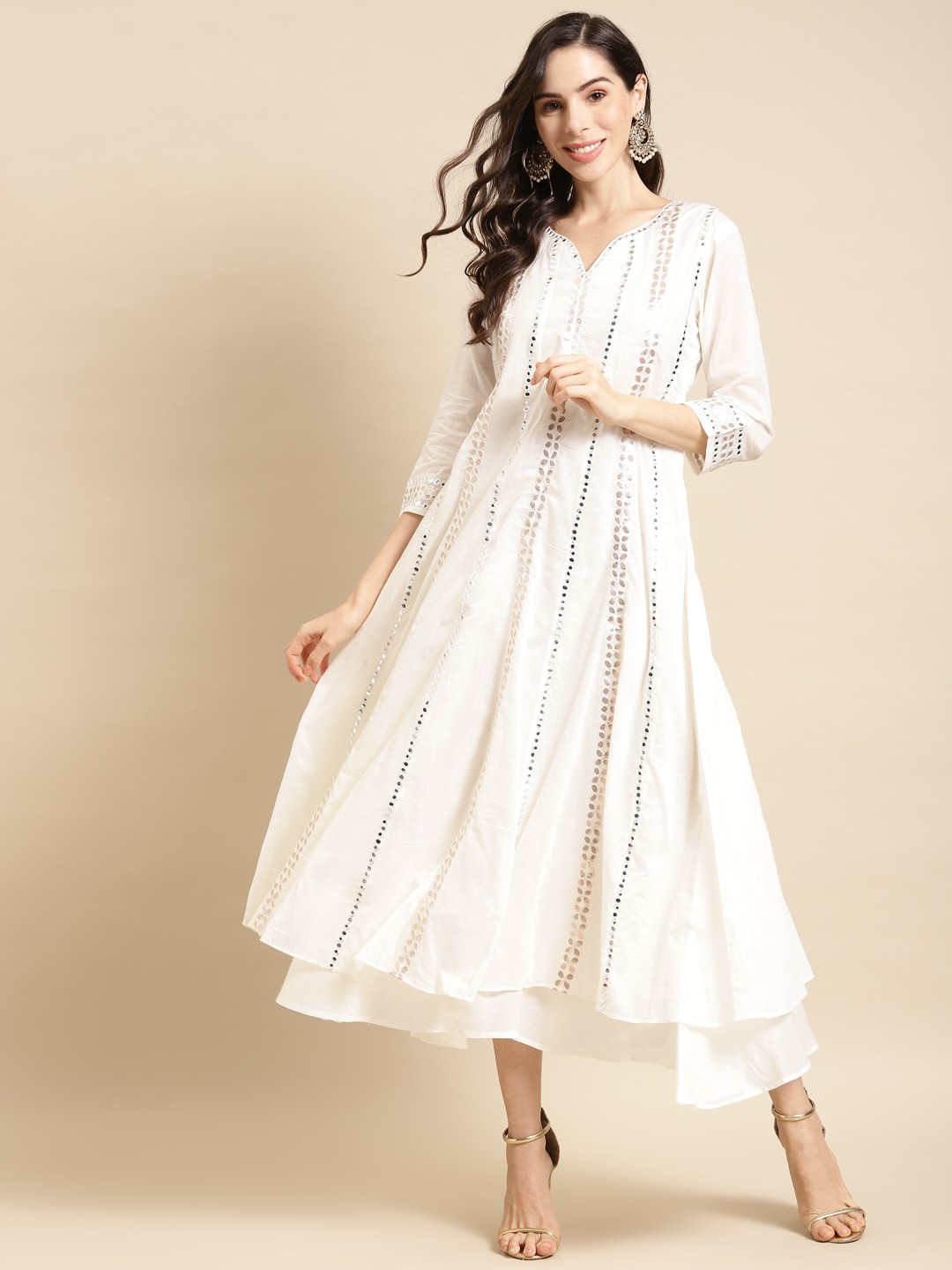 

FASHOR White Embellished Embroidered Ethnic Maxi Dress