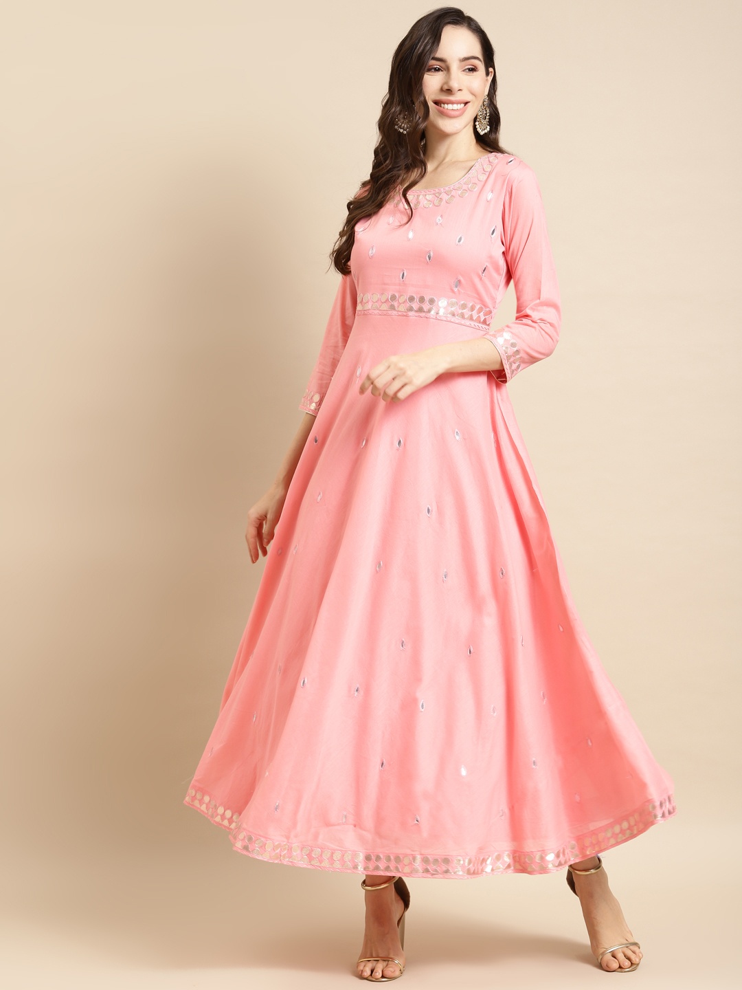 

FASHOR Pink Embroidered Ethnic Maxi Dress