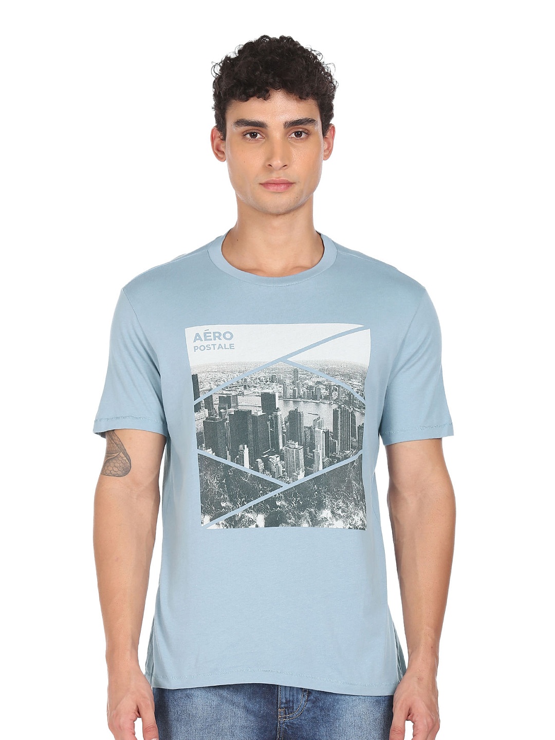 

Aeropostale Men Blue Printed Cotton T-shirt