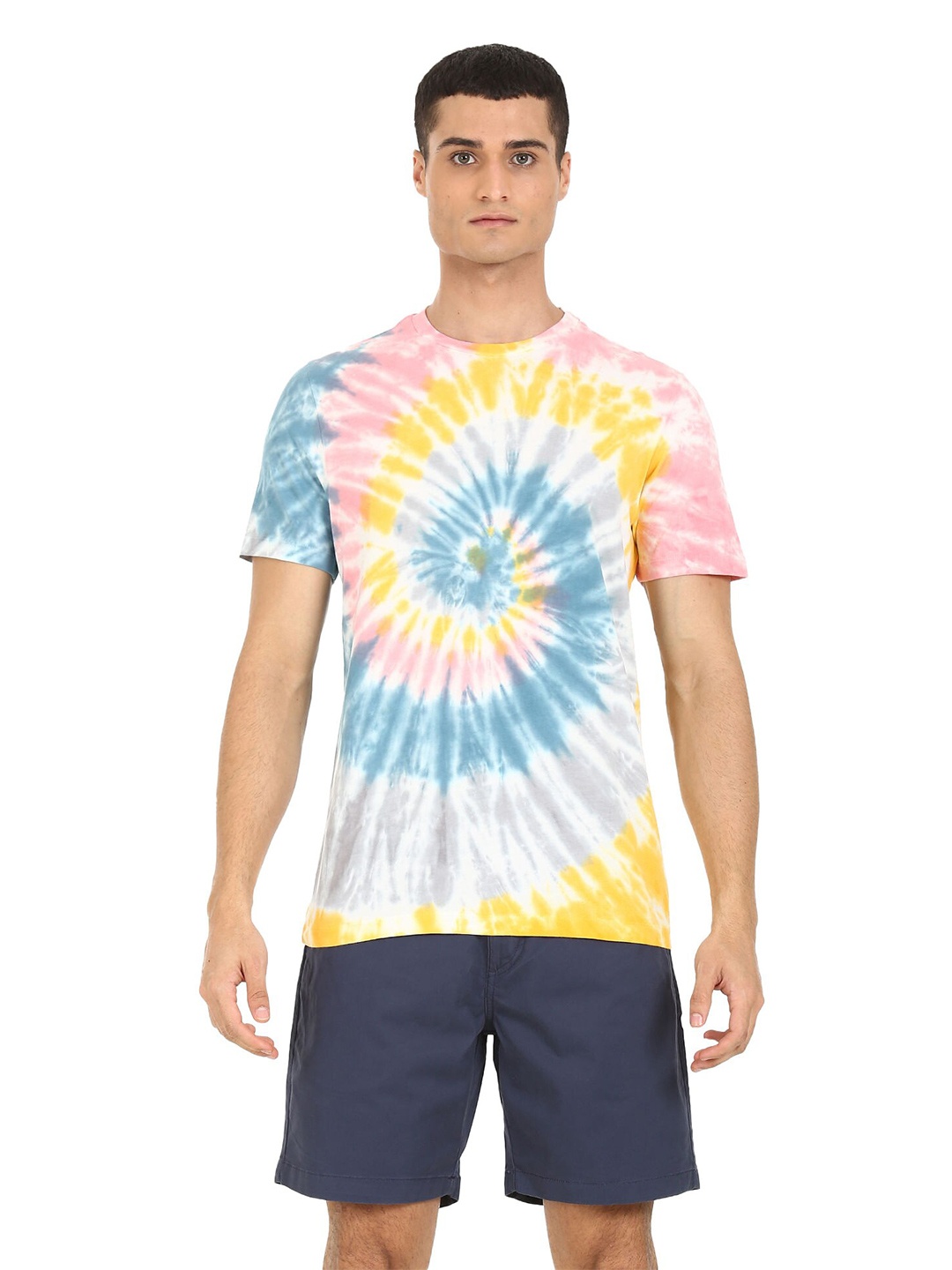 

Aeropostale Men White & Blue Tie and Dye Dyed Cotton T-shirt