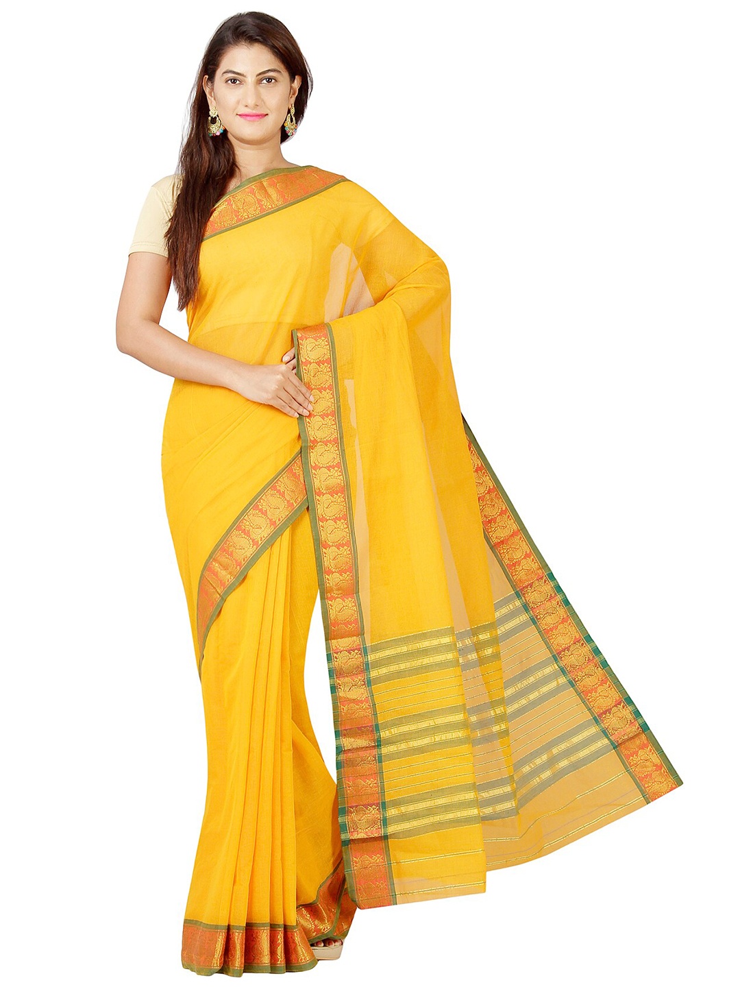 

KALINI Gold-Toned & Yellow Zari Pure Cotton Ilkal Saree
